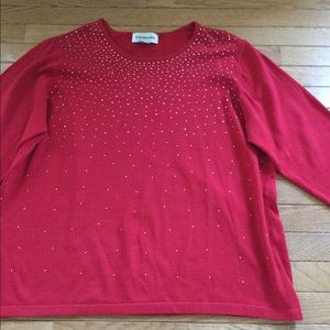 Ladies 1X red knit sweater with beadwork